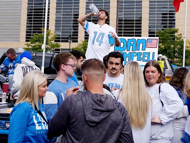 Fans tail gate out side the stadium before the game between the Seattle Seahawks and the D