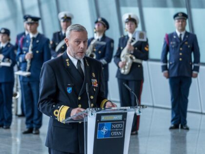 BRUSSELS, BELGIUM - APRIL 04: NATO Chair of the Military Committee Admiral Rob Bauer gives