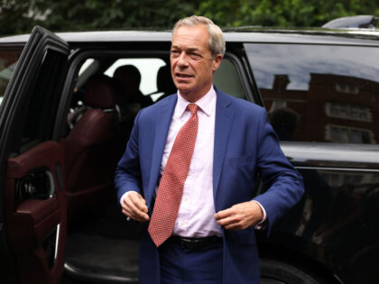 Nigel Farage, leader of Reform UK, leaves a news conference in London, UK, on Friday, June