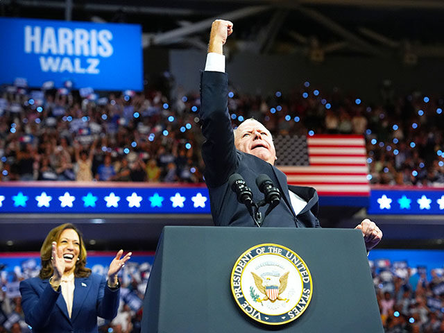 Democratic vice presidential candidate Minnesota Gov. Tim Walz speaks during a campaign ra