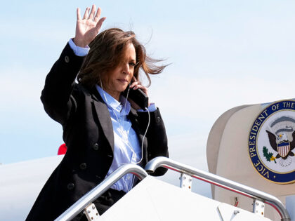 Democratic presidential nominee Vice President Kamala Harris arrives to board Air Force Tw