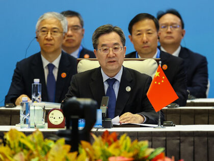 China's Vice Premier Ding Xuexiang (C) delivers his speech during the high-level meeting o