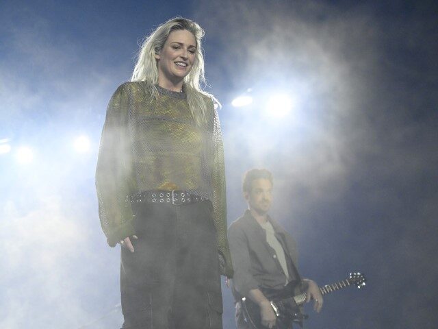 Emily Armstrong and Linkin Park perform during a global livestream at Warner Bros. Studios