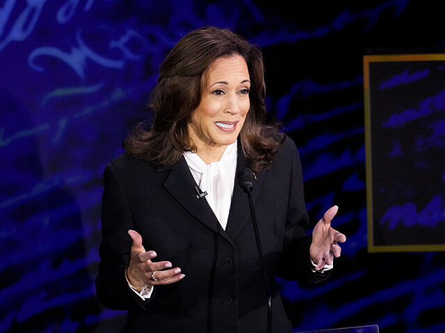 Vice President Kamala Harris speaks during the second presidential debate at the Pennsylva