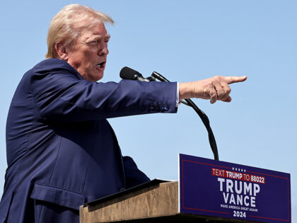 Republican presidential nominee, former U.S. President Donald Trump gestures during a pres