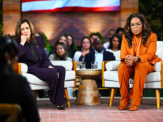 Vice President and Democratic presidential candidate Kamala Harris (L) joins US television