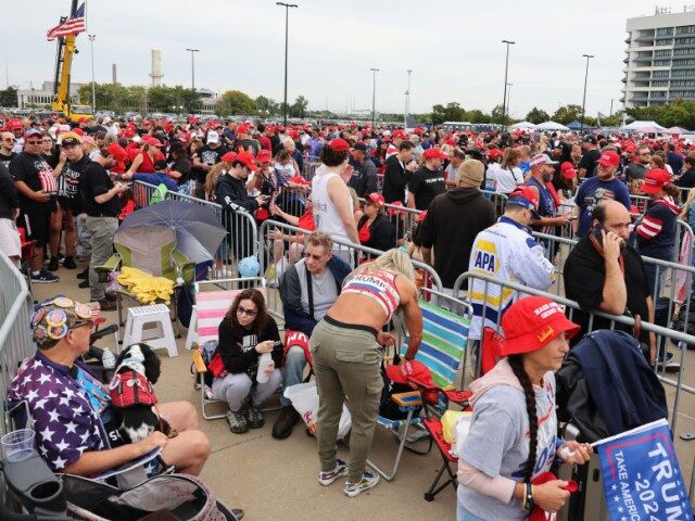 Supporters of Republican presidential nominee, former U.S. President Donald Trump wait for