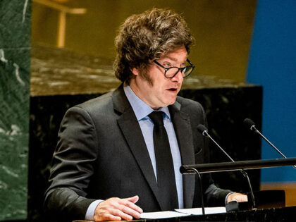 Javier Milei, Argentina's president, speaks during the United Nations General Assembly (UN