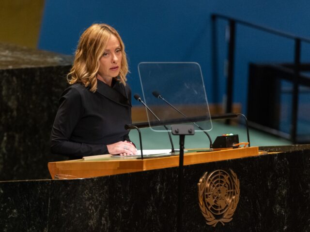 Giorgia Meloni, Italy's prime minister, speaks during the United Nations General Assembly