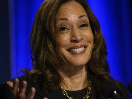 US Vice President and Democratic nominee for President Kamala Harris speaks at an event ho