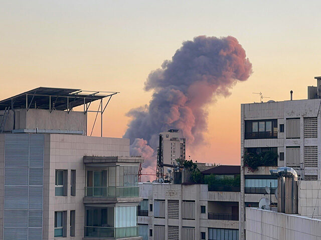 Smoke rises from the area following the Israeli attacks as around 10 explosions are heard