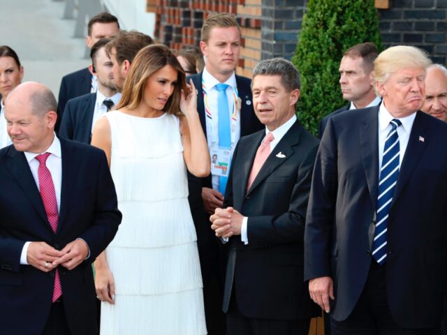 (L-R) Hamburg mayor Olaf Scholz, US First Lady Melania Trump, the husband of the German Ch