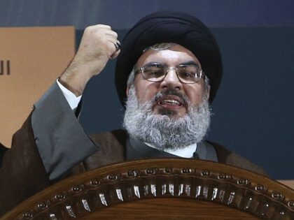 FILE - Hezbollah leader Hassan Nasrallah speaks during a rally to mark Jerusalem day, in B