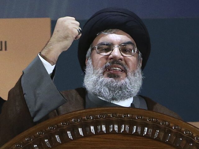 FILE - Hezbollah leader Hassan Nasrallah speaks during a rally to mark Jerusalem day, in B