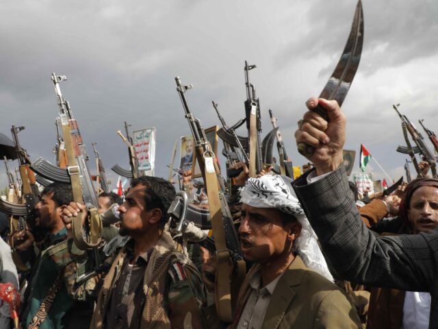 Houthi supporters attend an anti-Israel and anti-American rally in Sanaa, Yemen, Friday, A