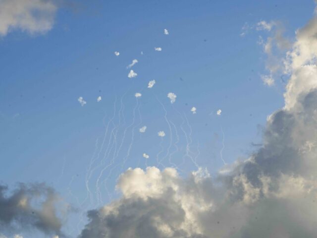 Israeli Iron Dome air defense system fires to intercept rockets that were launched from Le