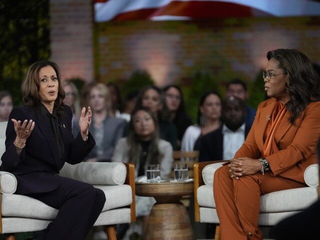 Democratic presidential nominee Vice President Kamala Harris joins Oprah Winfrey at Oprah&