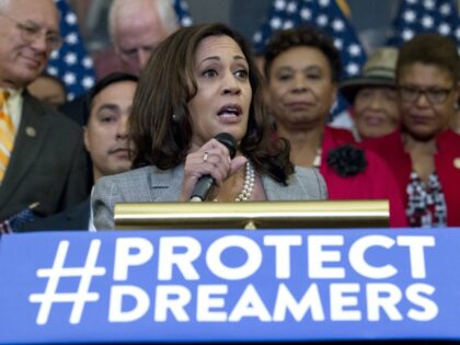 Sen. Kamala Harris, D-Calif., accompanied by members of the House and Senate Democrats, sp