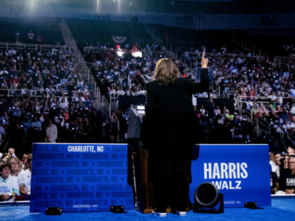 US Vice President Kamala Harris during a campaign event at Bojangles Arena in Charlotte, N