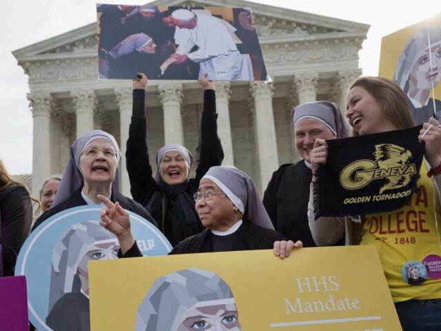 Nuns with the Little Sisters of The Poor, including Sister Celestine, left, and Sister Jea