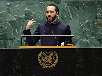 NEW YORK, NEW YORK - SEPTEMBER 24: Nayib Bukele, President of El Salvador, speaks during t