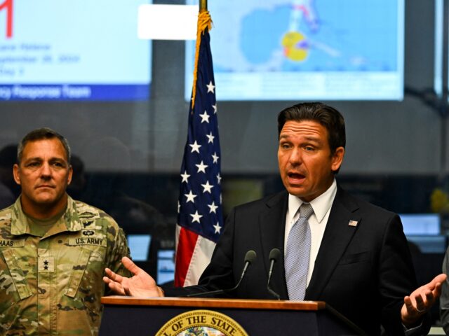 Florida Governor Ron DeSantis speaks during a press conference at the State Emergency Oper