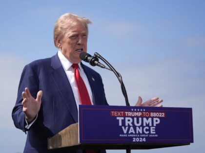 Republican presidential nominee former President Donald Trump speaks during a news confere