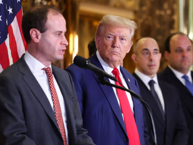 Will-Scharf-Donald-Trump-others-getty (L-R) Attorney Will Scharf speaks as US former President and Republican presidential candi