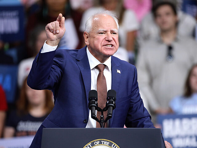 Governor Tim Walz speaking at a campaign rally for Vice President of the United States Kam