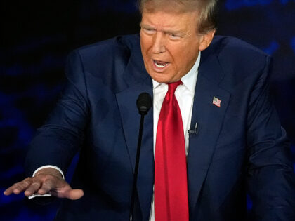 Republican presidential nominee former President Donald Trump speaks during a presidential