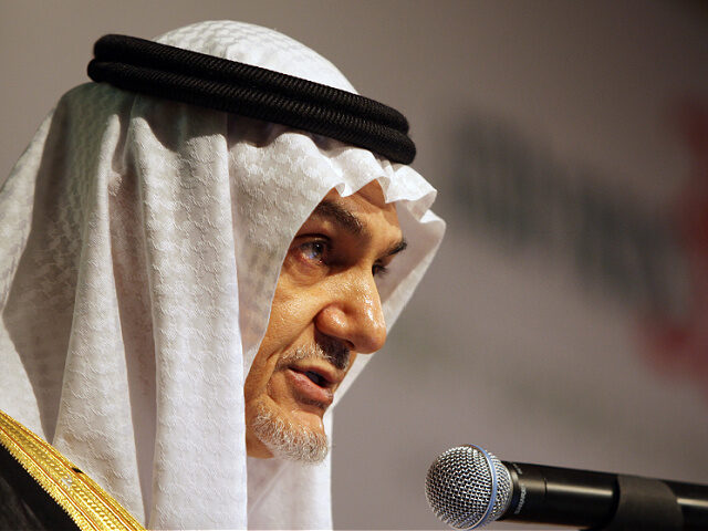 Saudi Arabia's former intelligence chief Prince Turki al-Faisal delivers a speech during a