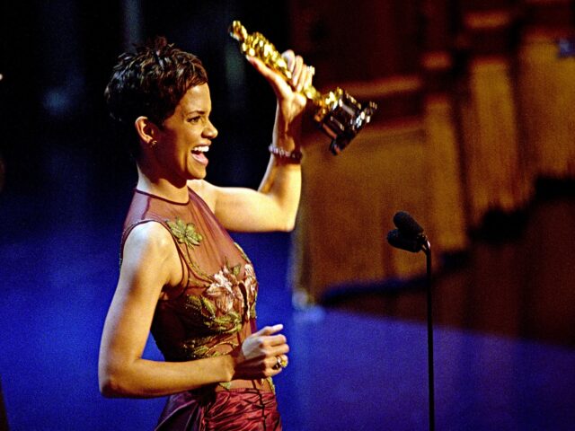 American actress Halle Berry accepts the Academy Award for Best Actress for her performanc