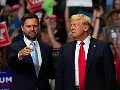 Former US President Donald Trump, right, and Senator JD Vance, a Republican from Ohio and