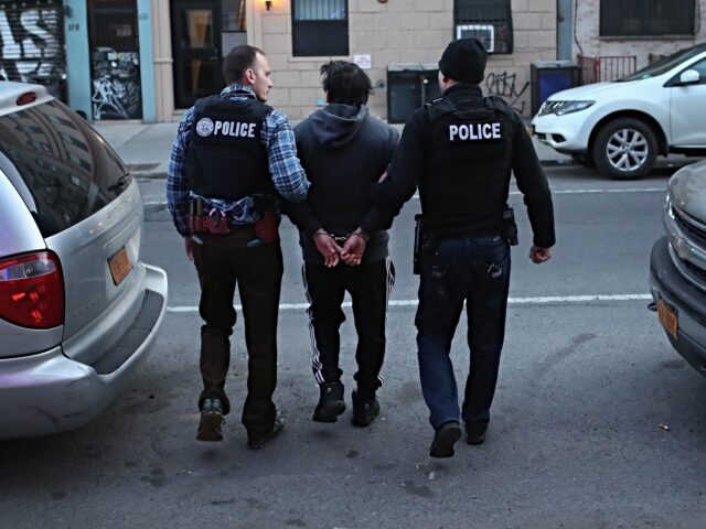 NEW YORK, NY - APRIL 11: U.S. Immigration and Customs Enforcement (ICE), officers arrest a