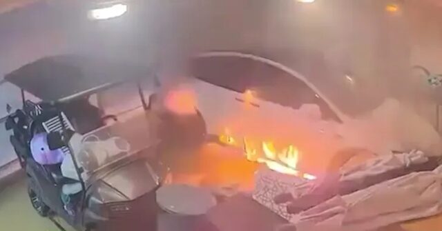 Electric Time Bomb: Tesla Bursts into Flames Inside Garage Flooded by Hurricane Helene