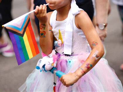 A young girl participates in the Annual New York Pride March on June 25, 2023 in New York