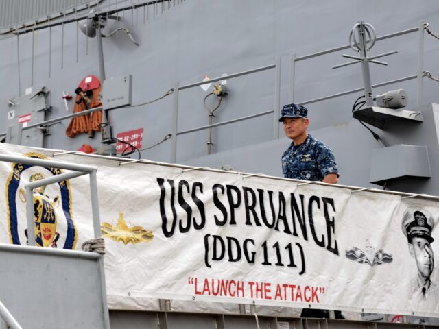 US Navy's Pacific Fleet commander Admiral Harry Harris leaves after visiting the USS Sprua