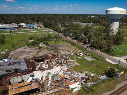 An aerial picture taken on September 28, 2024, shows storm damage in the aftermath of Hurr