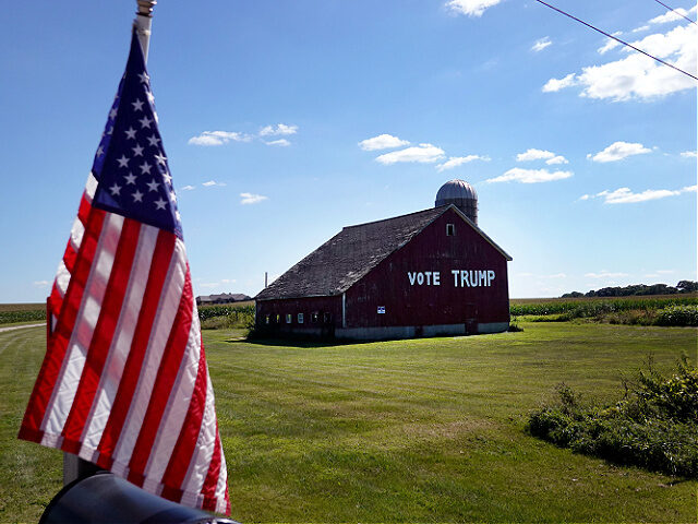 CLINTON, WISCONSIN - AUGUST 19: Support for President Donald Trump is painted across a bar