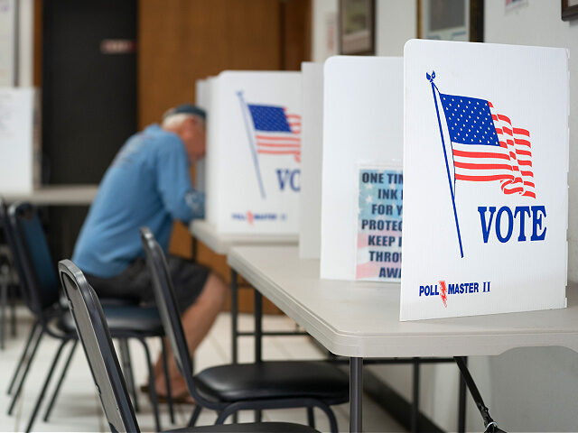 MT. GILEAD, NC - MAY 17: A man fills out a ballot at a voting booth on May 17, 2022 in Mt.