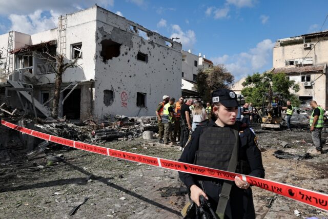 Damage in an area near north Israel's Haifa city after rocket fire from Lebanon