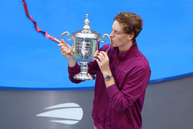 Emotional: Jannik Sinner kisses the trophy after winning the US Open