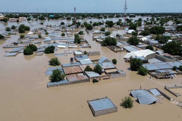 Houses were submerged in Maiduguri, which also faces a jihadist insurgency