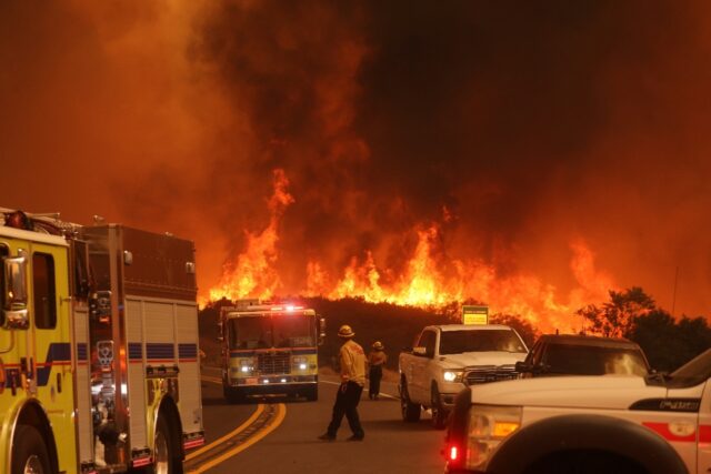 Three huge blazes are burning in hills around Los Angeles