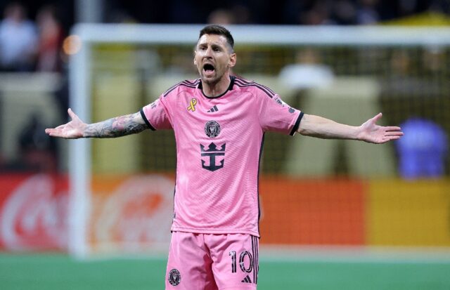 Inter Miami star Lionel Messi calls to teammates in a 2-2 Major League Soccer draw with At