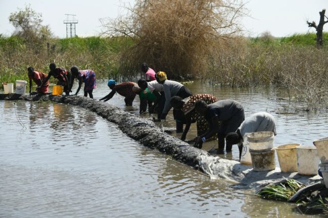 Internally displaced people in Bentiu, seen here in February 2023, have been battling floo