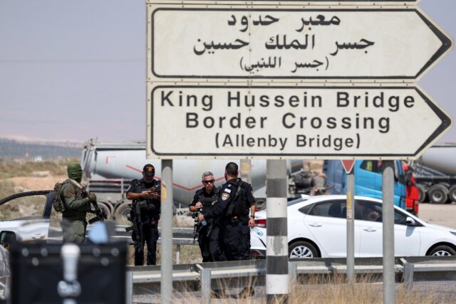 Israeli security forces at the scene of the shooting near the Allenby Bridge Crossing