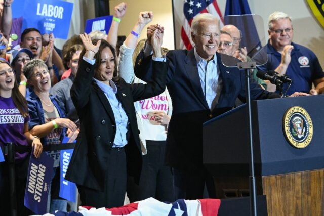 Joe Biden and Kamala Harris hold a campaign rally at the International Brotherhood of Elec