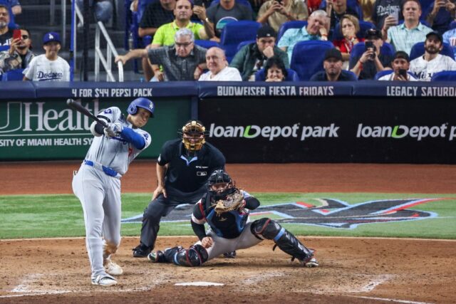 Los Angeles Dodgers star Shohei Ohtani hits a home run in the seventh inning against the M