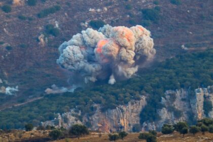 A plume of flame and smoke from an Israeli air strike on the Marjayoun area in south Leban